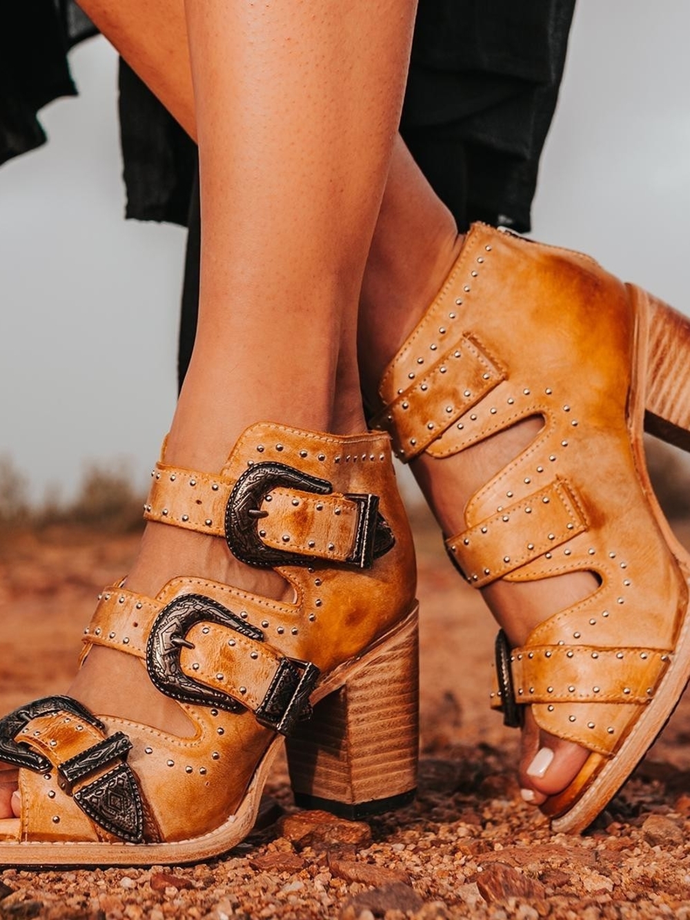 FREEBIRD Tan Leather Block Heel Sandals